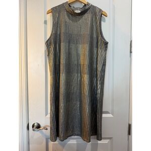 Fig & Olive Womens 3X Metallic Silver Gold Mock Neck Sleeveless Shift Dress